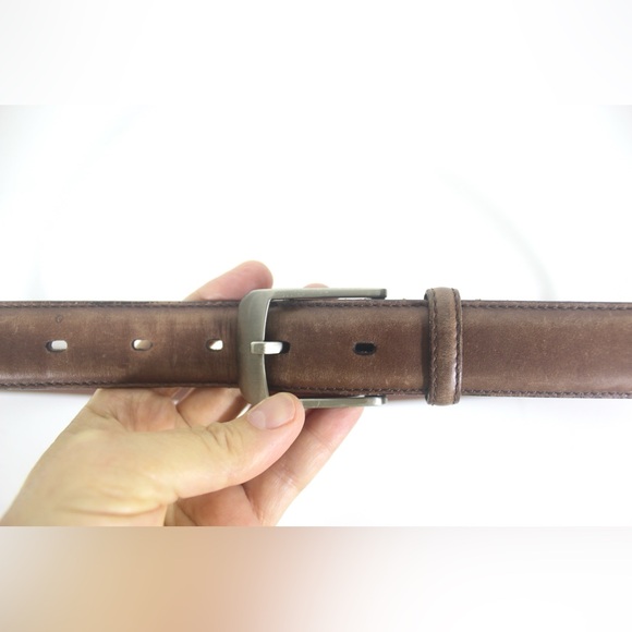 Distressed Tan Italian Calfskin Leather Belt with Silver Buckle unisex Mens Belt - Picture 2 of 6